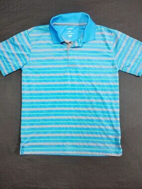 George Polo Shirt in Aqua and Teal Stripes